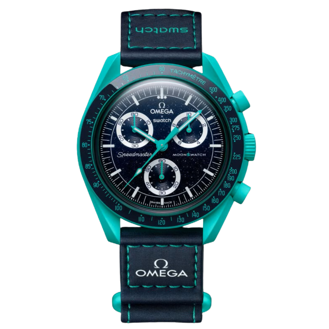 Relógio Swatch x Omega Bioceramic Moonswatch "Mission On Earth Polar Lights" Verde