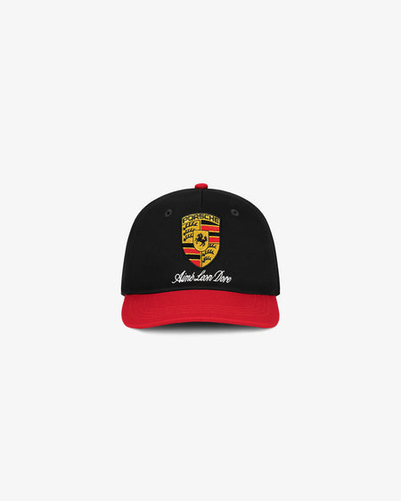 Boné Aimé Leon Dore x Porsche Colorblock Logo "Jet Black Multi" Preto/Vermelho