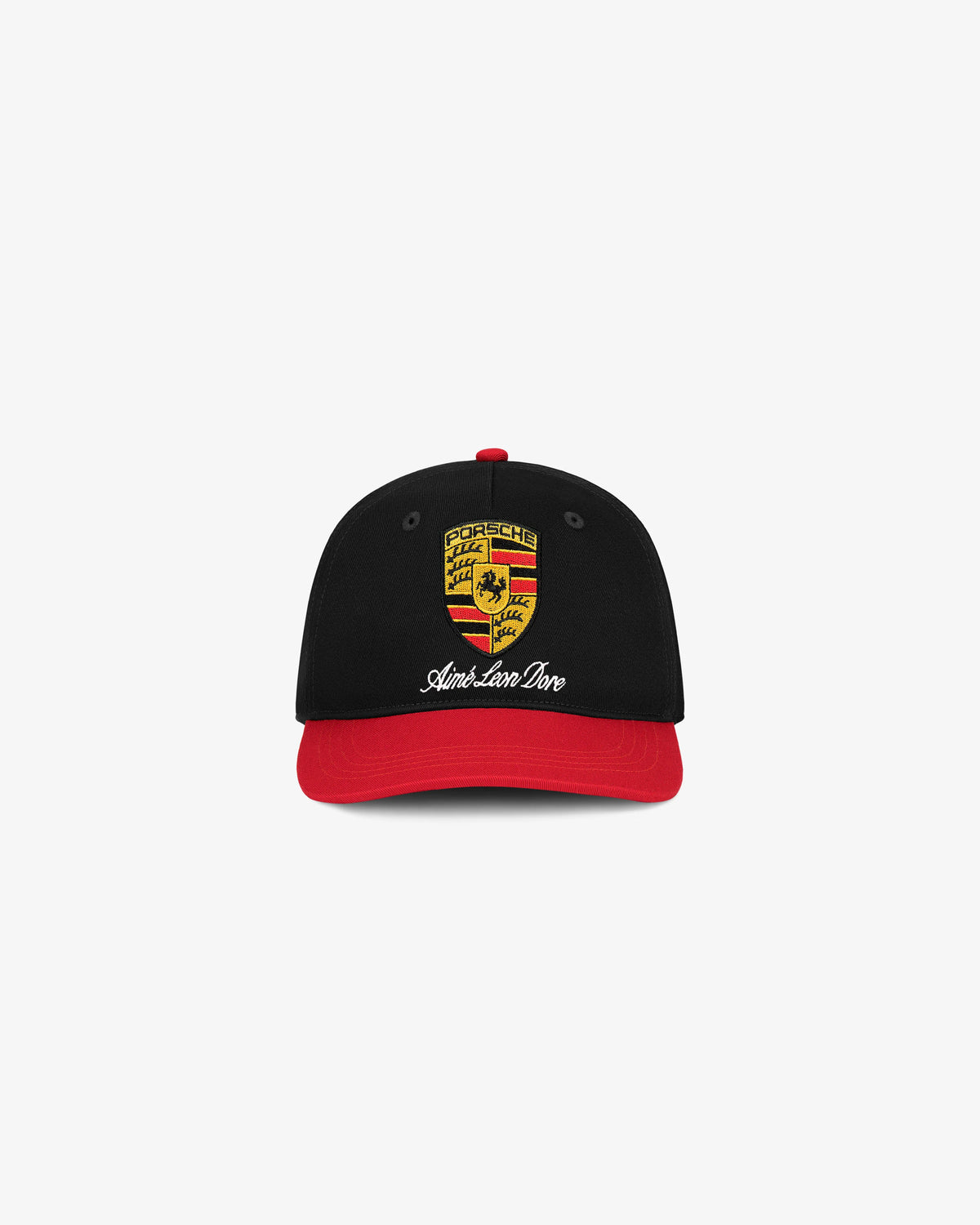 Boné Aimé Leon Dore x Porsche Colorblock Logo "Jet Black Multi" Preto/Vermelho