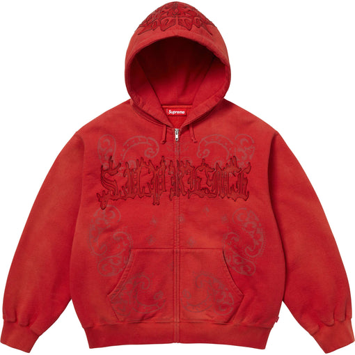 Moletom Supreme Leather Appliqué Zip Up Hooded Sweatshirt "Red" Vermelho