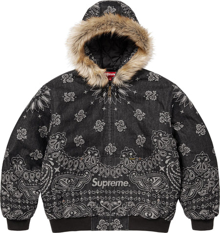 Jaqueta Supreme Bandana Jacquard Denim Hooded Work "Black" Preto