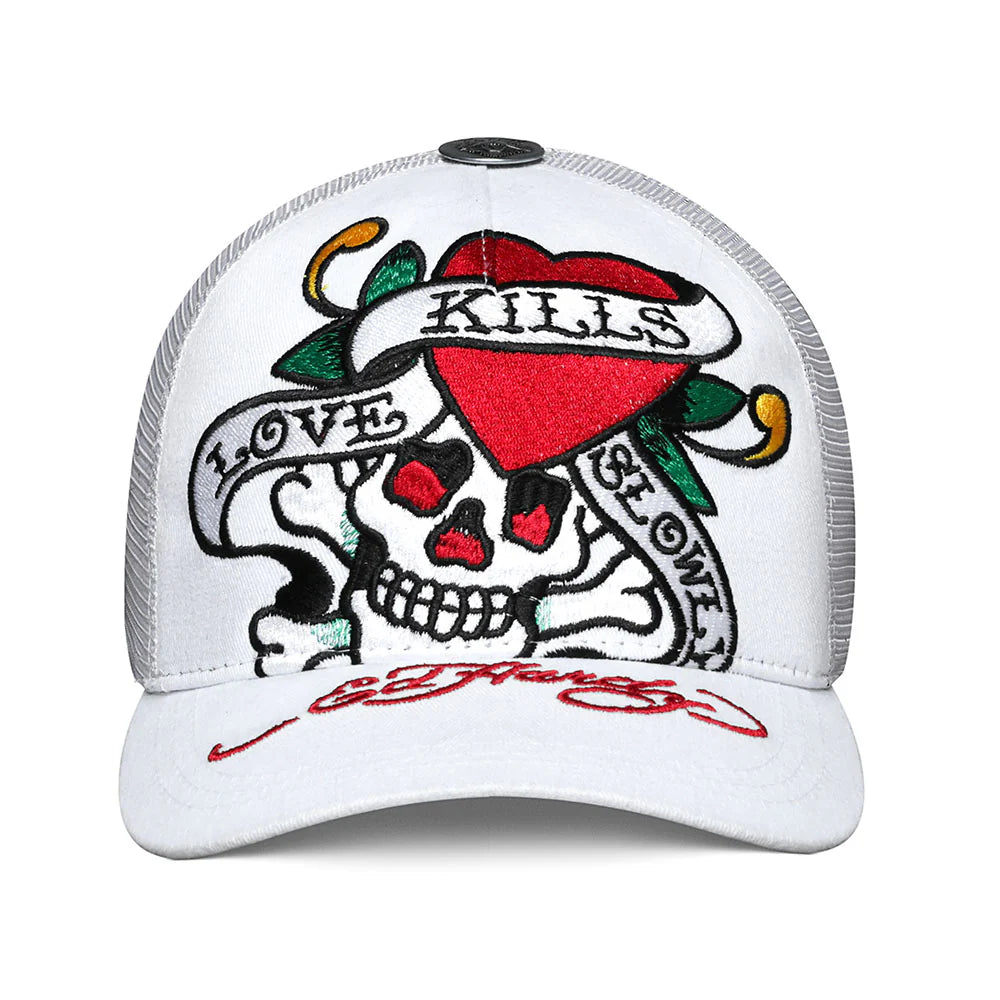 Boné Ed Hardy Trucker Delove Kills Slowly "White" Branco