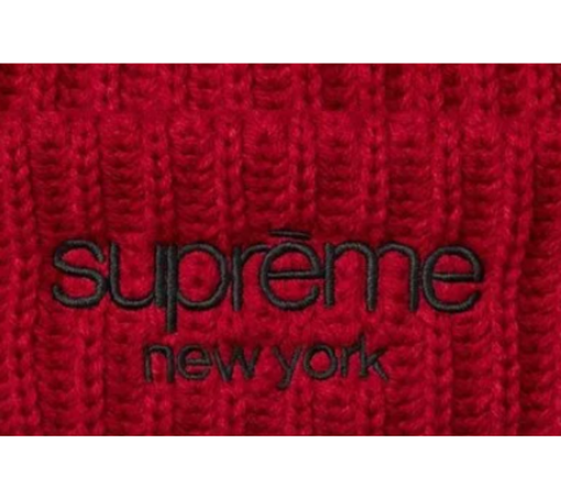 Touca Supreme FW26 "Classic Logo Chunky Ribbed" Vermelho
