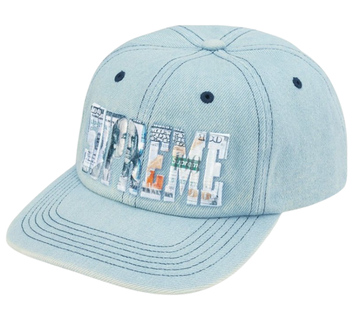 Boné Supreme SS26 "Embroidered Money Logo" Denim
