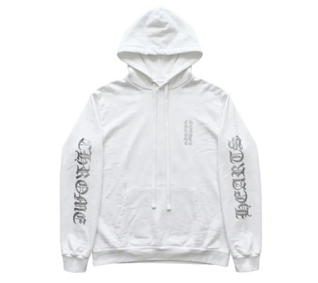 Moletom Chrome Hearts "Metallic Print Vertical Logo Hoodie" Branco