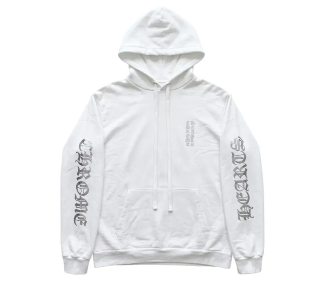 Moletom Chrome Hearts "Metallic Print Vertical Logo Hoodie" Branco
