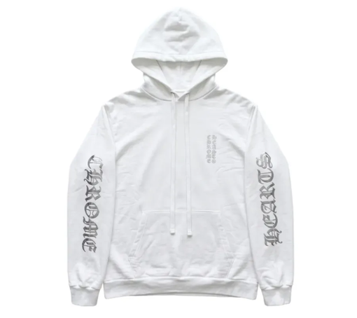 Moletom Chrome Hearts "Metallic Print Vertical Logo Hoodie" Branco