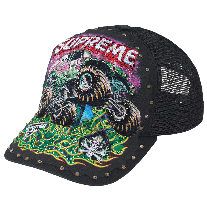 Boné Supreme x Monster Jam SS26 "Grave Digger Mesh Back 5-Panel" Preto