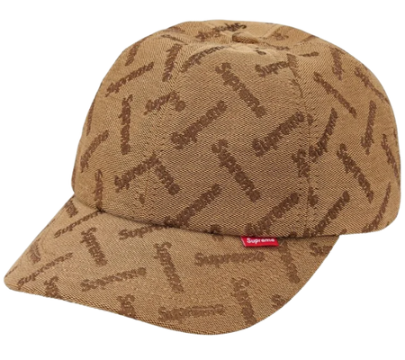 Boné Supreme FW26 "Monogram Jacquard 6-Panel Tan" Bege