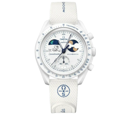 Relógio Omega x Swatch "Mission To Earthphase Moonshine Snoopy Gold" Branco
