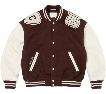 Jaqueta Supreme FW26 "Captains Varsity Jacket" Marrom