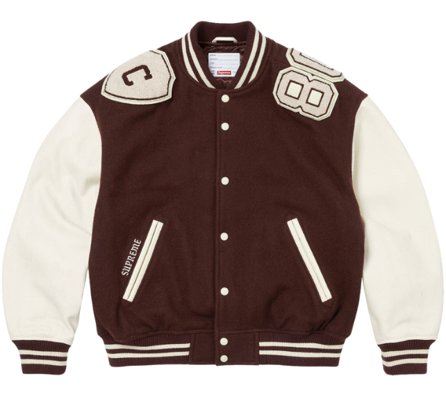 Jaqueta Supreme FW26 "Captains Varsity Jacket" Marrom