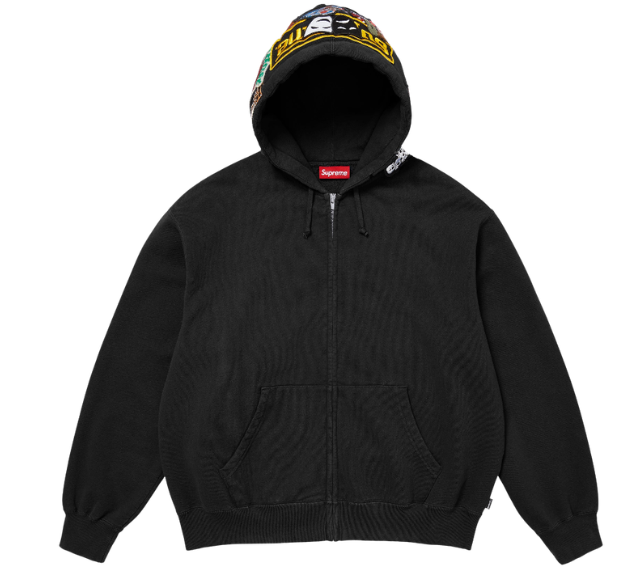 Moletom Supreme FW26 "Patches Zip Up Hooded Sweatshirt" Preto