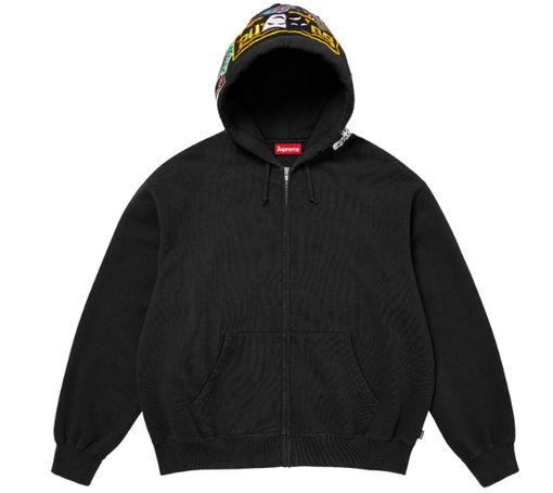 Moletom Supreme FW26 "Patches Zip Up Hooded Sweatshirt" Preto