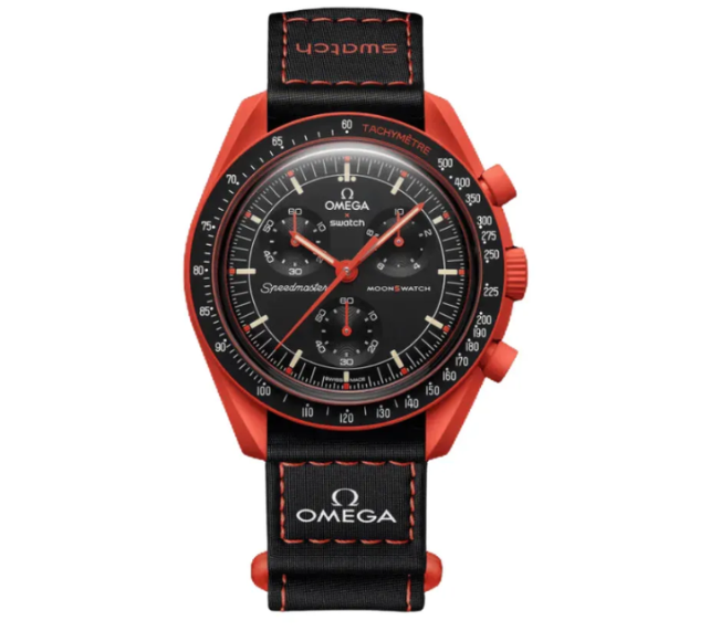 Relógio Swatch x Omega Bioceramic Moonswatch "Mission On Earth" Preto/Laranja