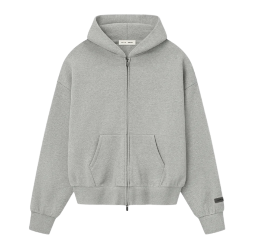 Moletom Fear of God Essentials "Classic Fleece Zip Up Hoodie Concrete Heather" Cinza