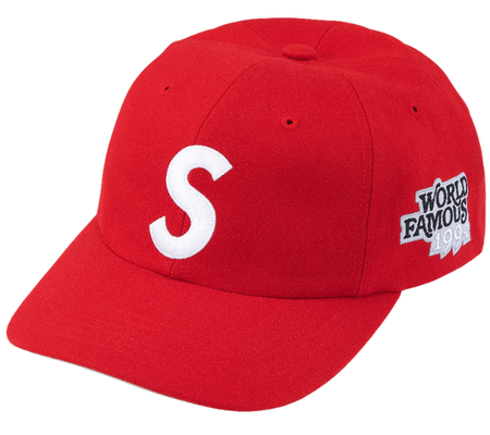 Boné Supreme 6-Panel SS26 "World Famous S Logo" Vermelho