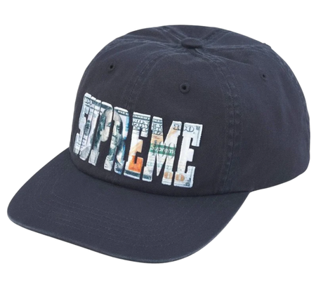 Boné Supreme SS26 "Embroidered Money Logo" Azul Marinho