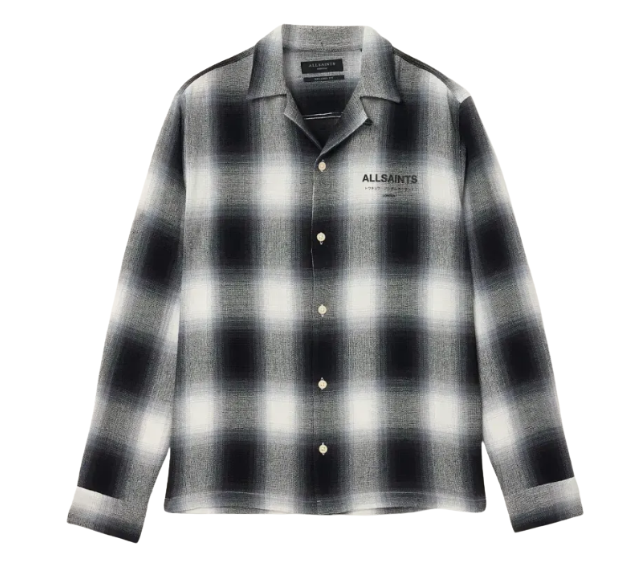 Camisa AllSaints "Underfade Checked Long Sleeve Shirt Whisper Grey" Preto