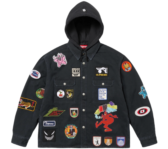 Jaqueta Supreme SS25 "Patches Hooded Zip Up" Preto