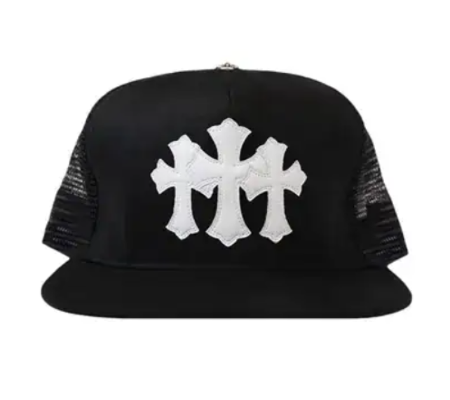 Boné Chrome Hearts "White Cemetary Cross Trucker Hat Black" Preto
