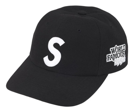 Boné Supreme 6-Panel SS26 "World Famous S Logo" Preto