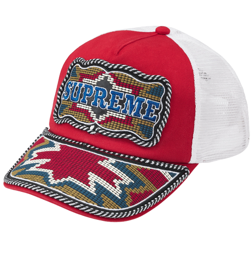 Boné Supreme SS26 "Western Embroidered Mesh Back 5-Panel" Vermelho