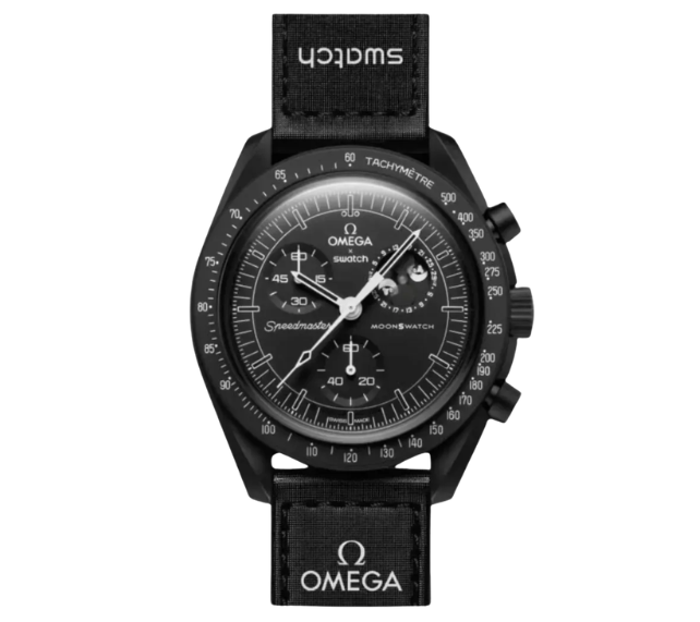 Relógio Swatch x Omega Bioceramic Moonswatch "Mission to Moonphase Snoopy" Preto