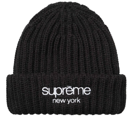 Touca Supreme FW26 "Classic Logo Chunky Ribbed" Preto