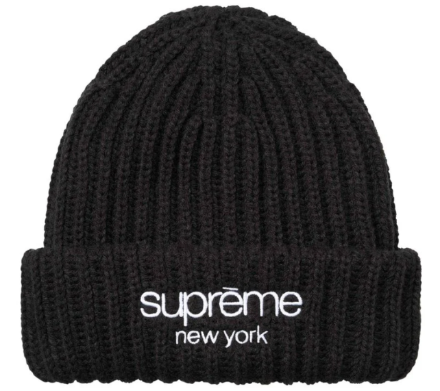 Touca Supreme FW26 "Classic Logo Chunky Ribbed" Preto