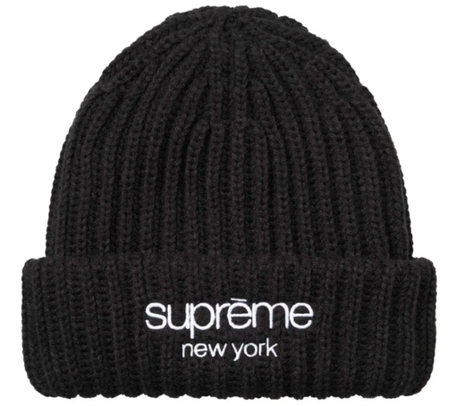 Touca Supreme FW26 "Classic Logo Chunky Ribbed" Preto