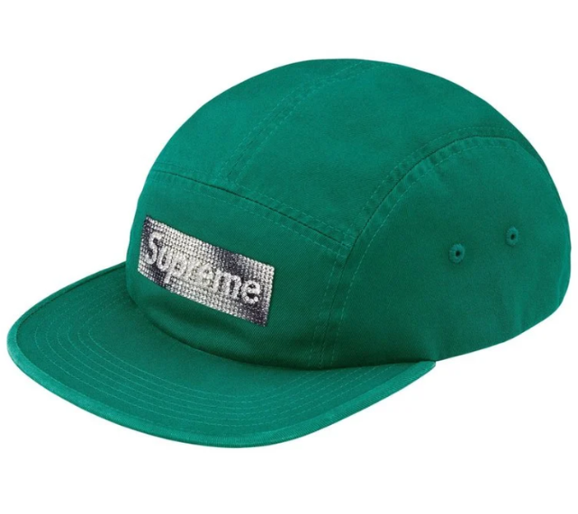 Boné Supreme FW26 "Rhinestone Label Camp Cap Green" Verde