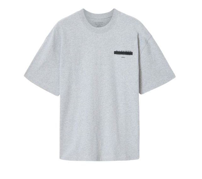 Camiseta AllSaints "Redact Oversized Embroidered Logo T-shirt Grey Marl" Cinza