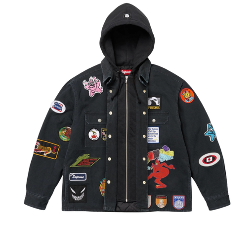 Jaqueta Supreme SS25 "Patches Hooded Zip Up" Preto