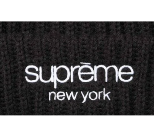 Touca Supreme FW26 "Classic Logo Chunky Ribbed" Preto