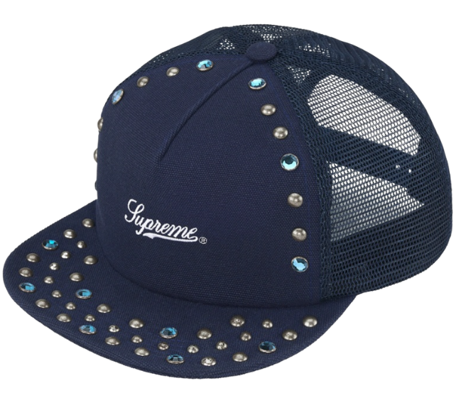Boné Supreme FW25 "B.B. Simon Studded Mesh Back 5-Panel" Azul Marinho