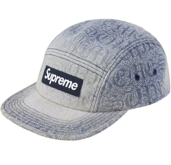 Boné Supreme SS26 "Stitched Old English Denim" Azul