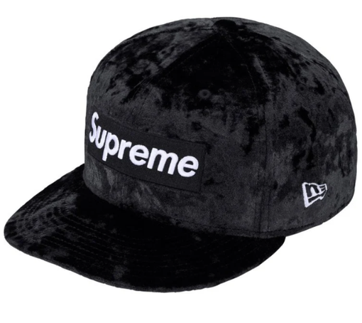 Boné Supreme FW26 x New Era "Crushed Velvet Box Logo" Preto