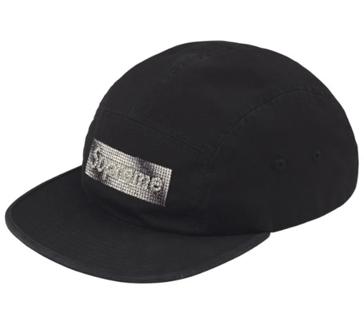 Boné Supreme FW26 "Rhinestone Label Camp Cap Black" Preto