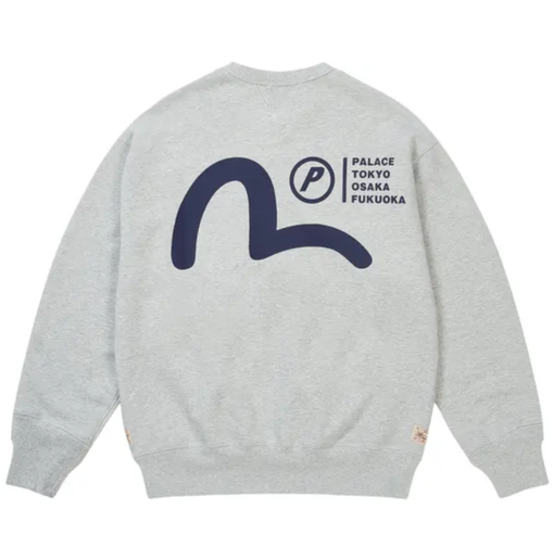 Crewneck Palace x Evisu "Crew Grey Marl" Cinza