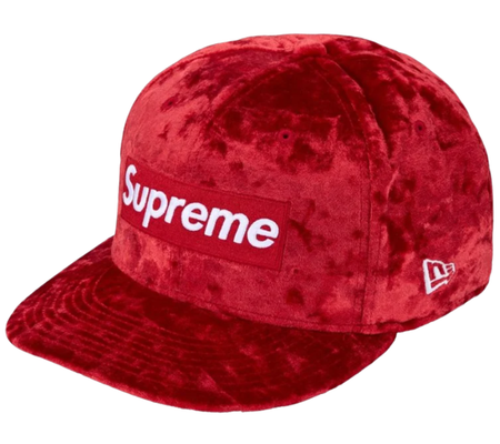 Boné Supreme FW26 x New Era "Crushed Velvet Box Logo" Vermelho