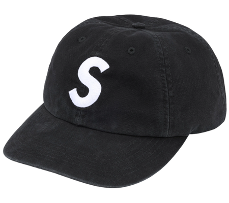 Boné Supreme FW26 "Washed Canvas S Logo 6-Panel" Preto