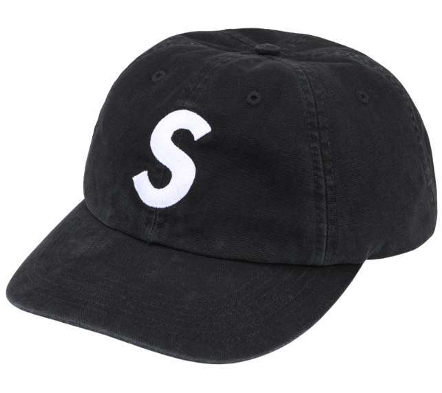 Boné Supreme FW26 "Washed Canvas S Logo 6-Panel" Preto
