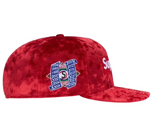 Boné Supreme FW26 x New Era "Crushed Velvet Box Logo" Vermelho