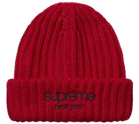 Touca Supreme FW26 "Classic Logo Chunky Ribbed" Vermelho