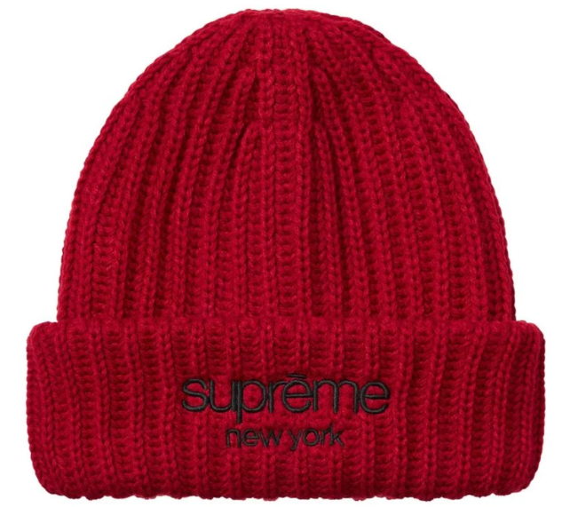 Touca Supreme FW26 "Classic Logo Chunky Ribbed" Vermelho