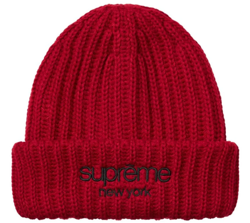 Touca Supreme FW26 "Classic Logo Chunky Ribbed" Vermelho