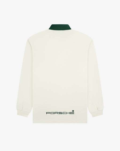 Camiseta Aimé Leon Dore x Porsche Crest Rugby "Pristine" Verde/Branco