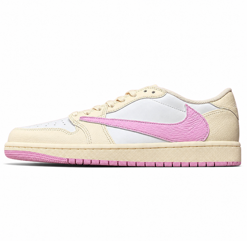 Tênis Nike Jordan 1 Retro Low OG SP Travis Scott "Shy Pink Muslin" Rosa/Creme