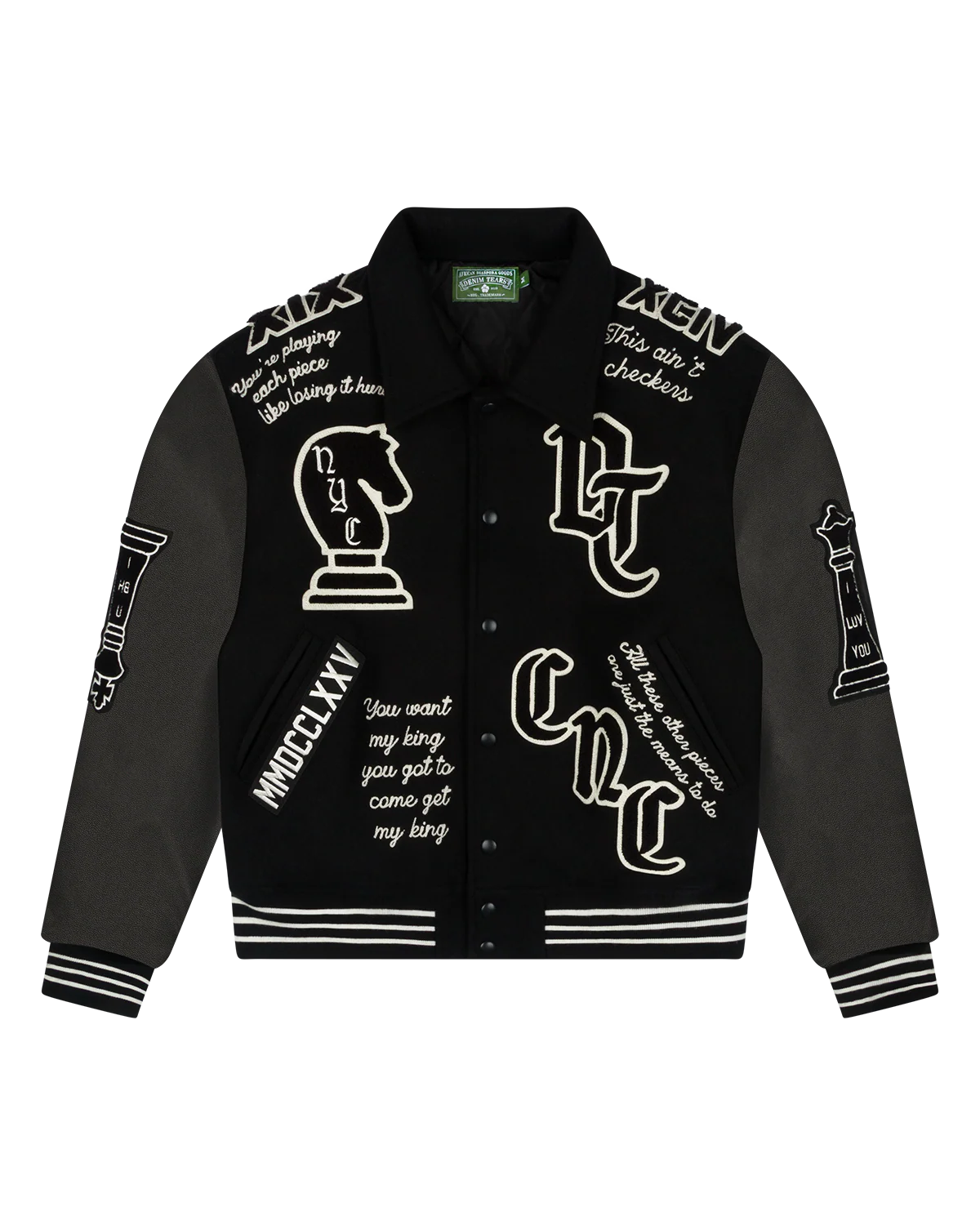 Jaqueta Denim Tears Grandmaster Carsity Jacket Black Preto